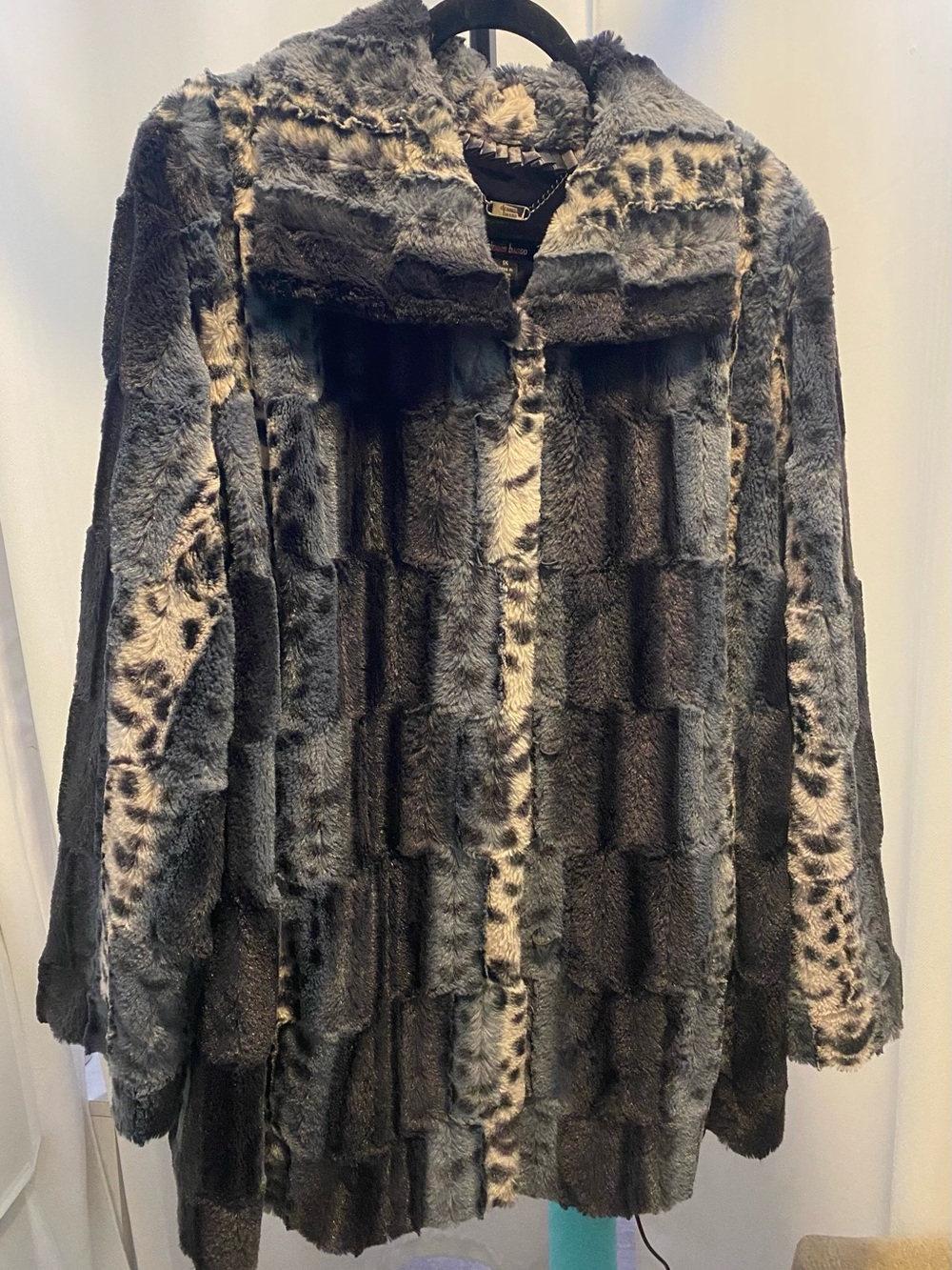 Faux Fur Gray Animal Patchwork Coat - Women Jackets - Coats